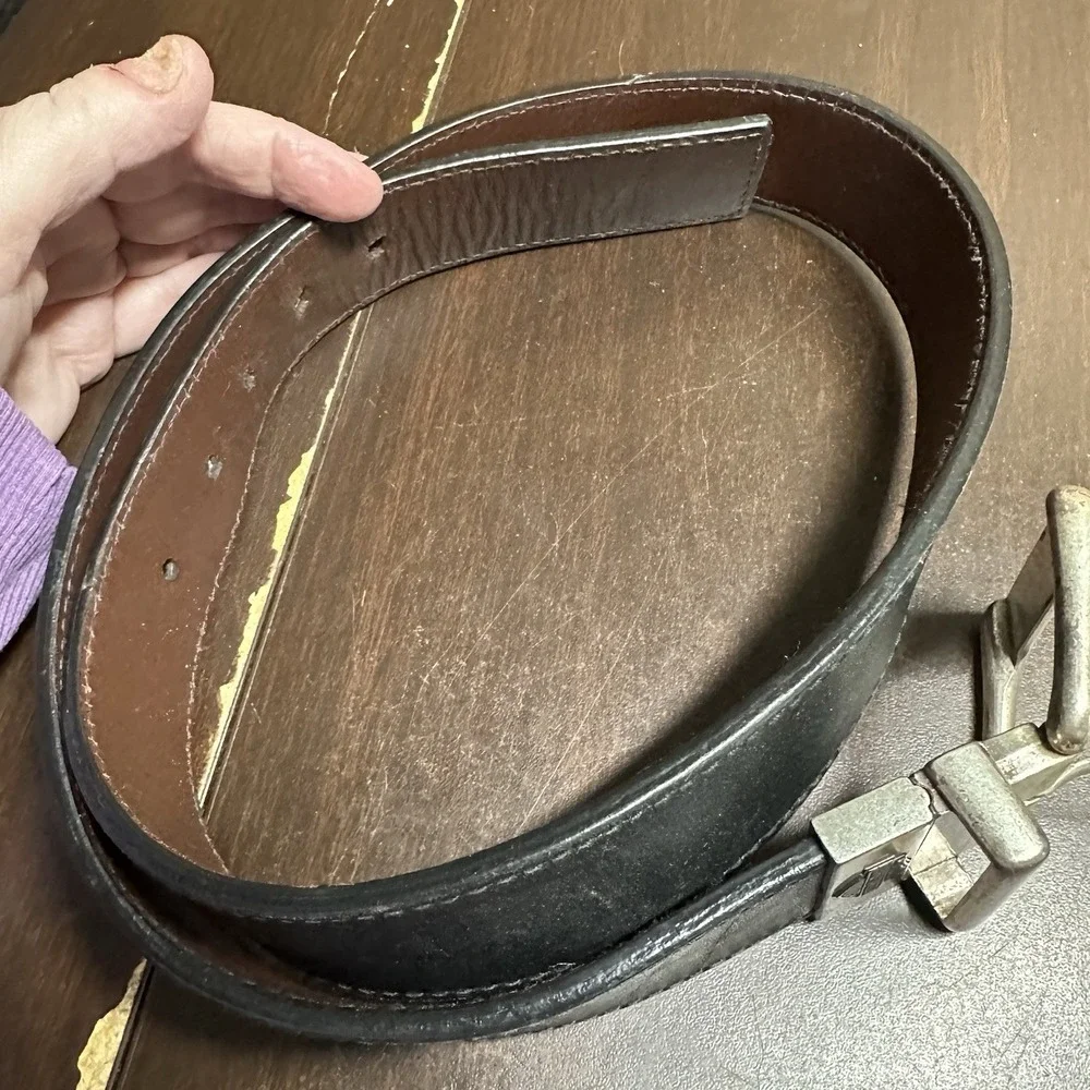 Vintage Harley-Davidson Black Leather Belt Antique Silver Buckle Mens 37